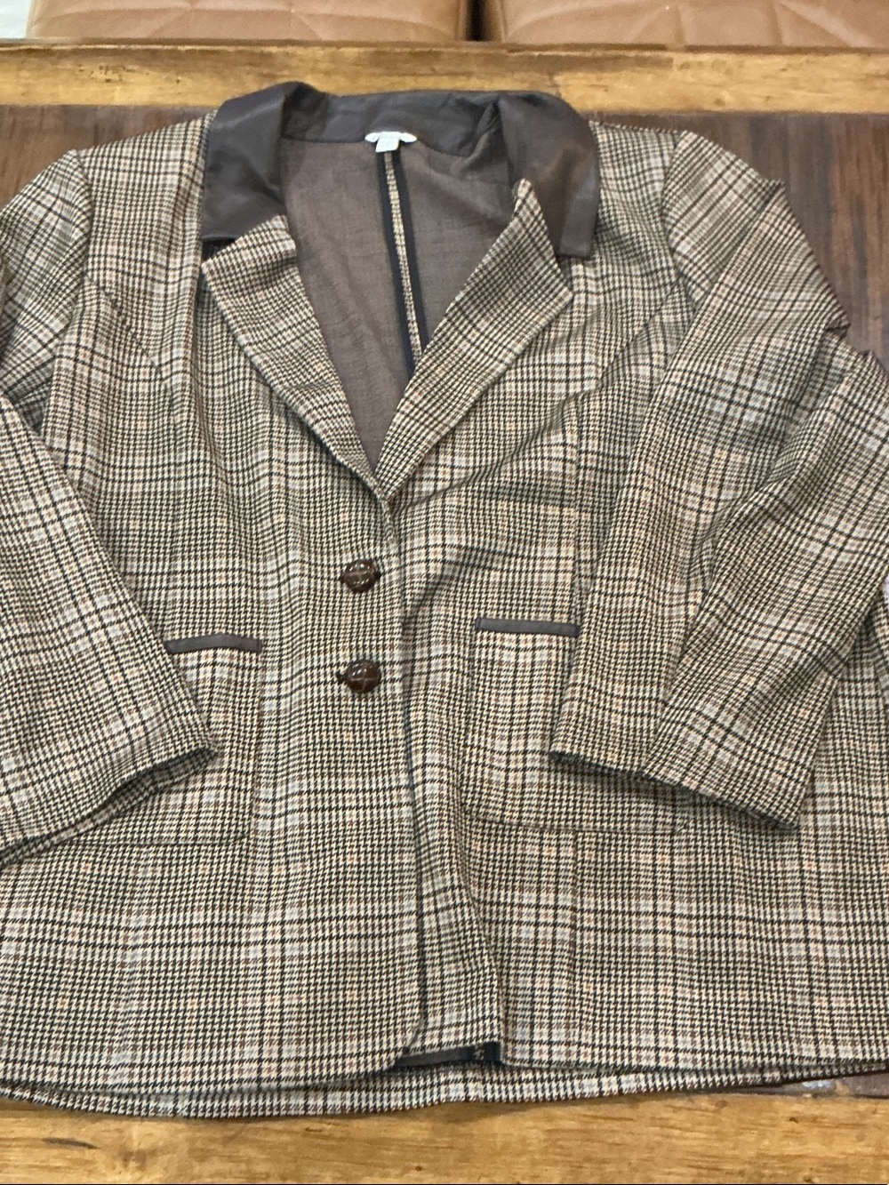 Cato Brown Plaid Blazer with Dark Brown Collar
